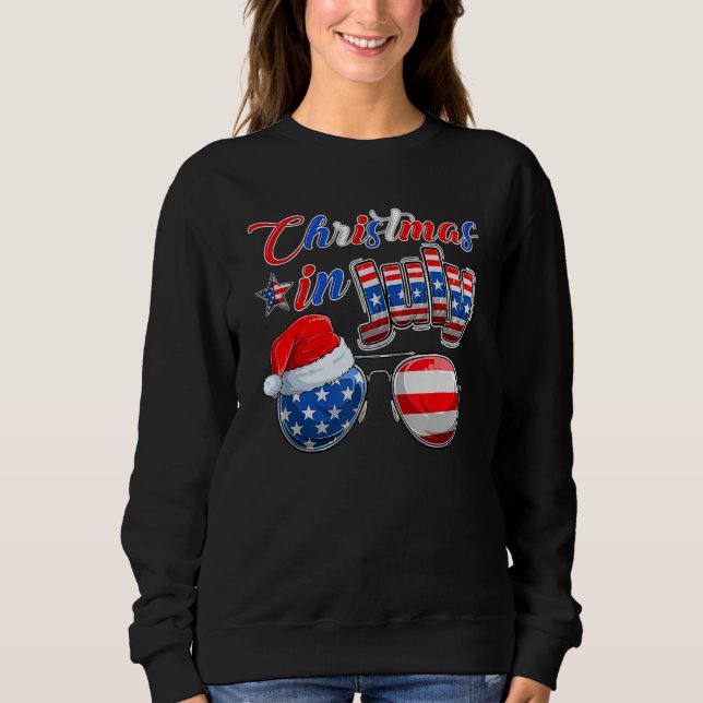 Christmas In July American Flag Santa Hat Sunglass Sweatshirt (Front)
