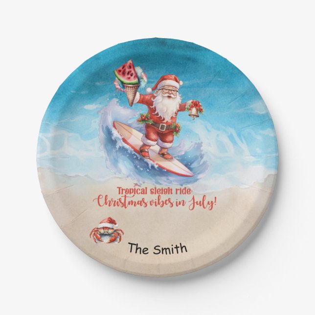 Christmas in July at the beach  Paper Plate (Front)