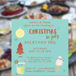 Christmas In July Backyard BBQ Party Invitation