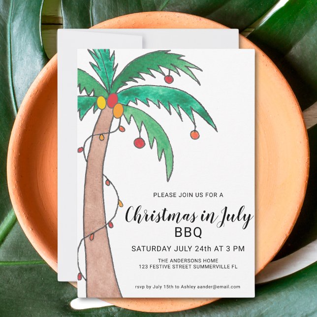 Christmas In July BBQ Palm Tree Invitation (Creator Uploaded)