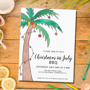 Christmas In July BBQ Palm Tree Invitation Postcar Postcard