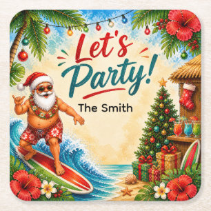 Christmas in July Beach Party Square Paper Coaster