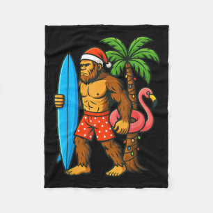 Christmas In July Bigfoot Hawaiian Xmas Palm Tree Fleece Blanket