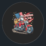 Christmas In July Biker Santa American Funny Summe Classic Round Sticker<br><div class="desc">Christmas In July Biker Santa American Funny Summer Holiday</div>