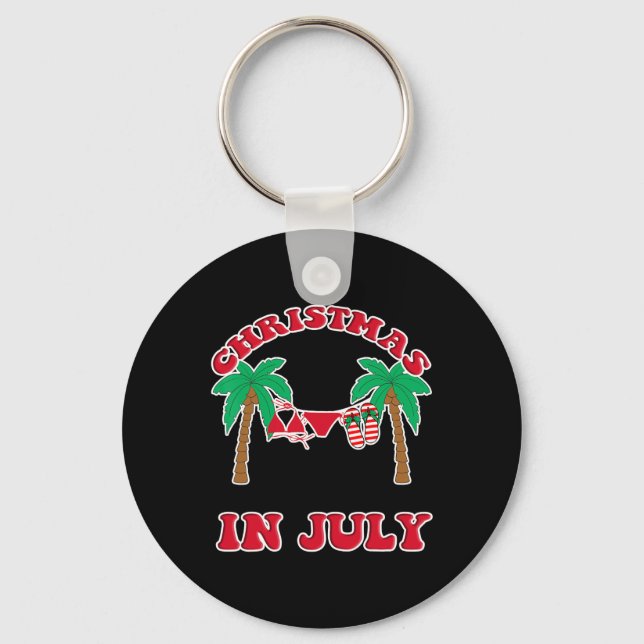 Christmas In July Bikini Flip Flops Palm Tree  Key Ring (Front)