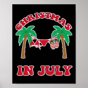 Christmas In July Bikini Flip Flops Palm Tree Poster