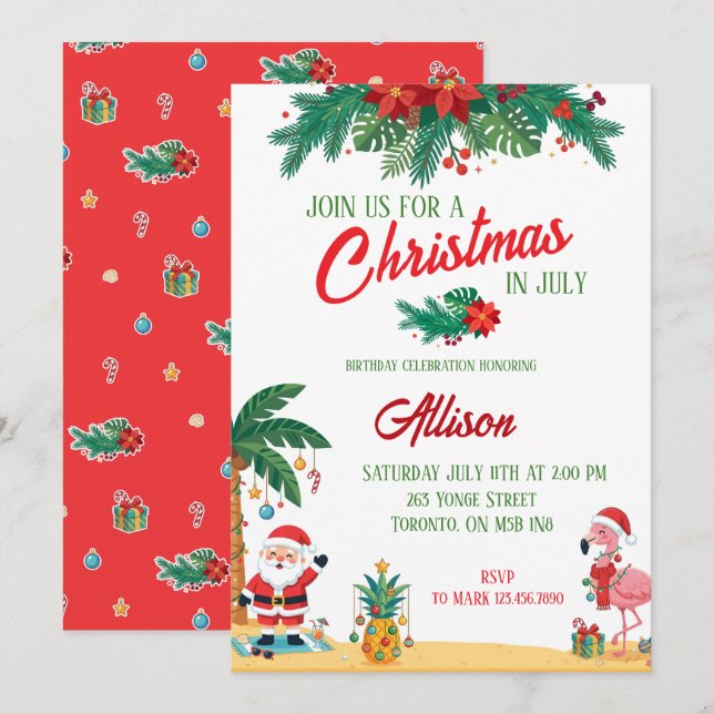 Christmas in July Birthday Invitation (Front/Back)