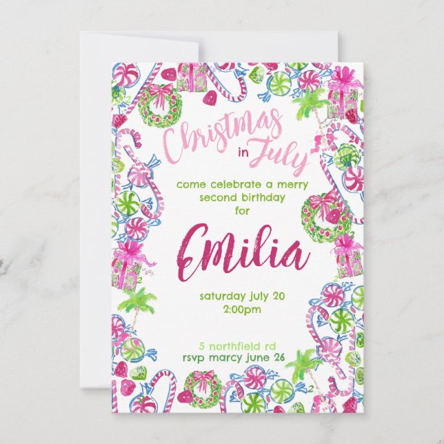 Christmas in July Birthday Invitation (Front)