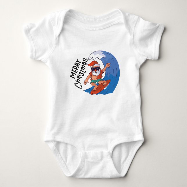 Christmas in July Card Classic Round Sticker Napki Baby Bodysuit (Front)