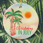 Christmas in July Ceramic Ornament<br><div class="desc">Are you celebrating Christmas in July this year? Add this island style Christmas Ornament to your party decor. It is decorated with a watercolor palm trees decorated like Christmas trees on a watercolor background. Because we create our own artwork you won't find this exact image from other designers. Original Watercolor...</div>