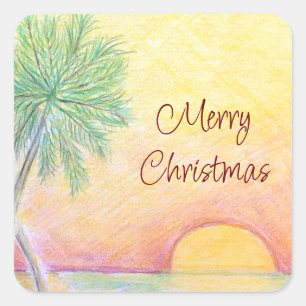 Christmas in July Colourful Tropical Beach  Square Sticker