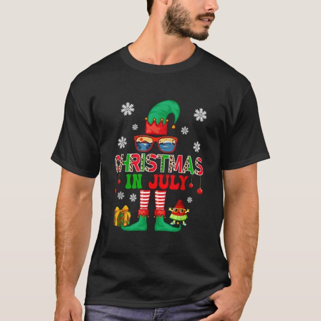 Christmas In July Costume Elf Sunglasses Beach Lov T-Shirt (Front)