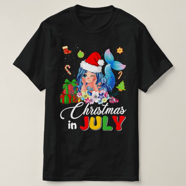 Christmas In July Cute Anime Mermaid Santa Hat Sum T-Shirt (Design Front)