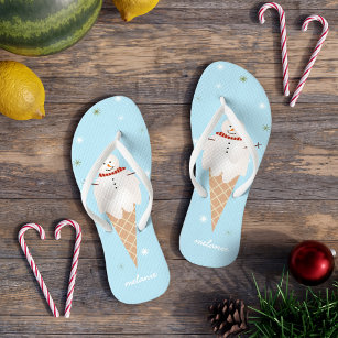 Christmas in July Cute Ice Cream Snowman Jandals