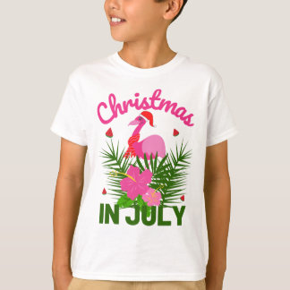 Christmas in July cute santa flamingo T-Shirt