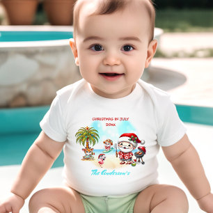 Christmas In July Cute Santa Tropical Summer Name  Baby Bodysuit