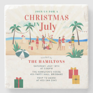 Christmas in July Cute Summer Party Invitation Stone Coaster