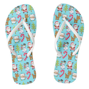 Christmas in July Cute Winter Blue Santa Snowman Jandals