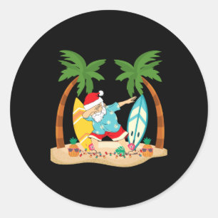 Christmas In July Dabbing Santa Tropical Beach Sur Classic Round Sticker