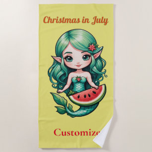 Christmas in July Elf Mermaid Thunder_Cove Beach Towel