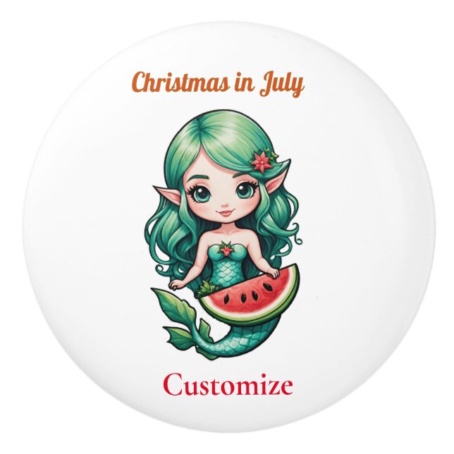 Christmas in July Elf  Mermaid Thunder_Cove  Ceramic Knob (Front)
