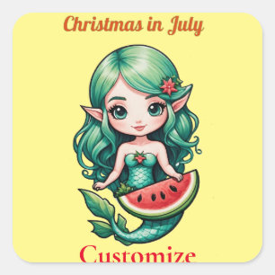 Christmas in July Elf Mermaid Thunder_Cove Square Sticker