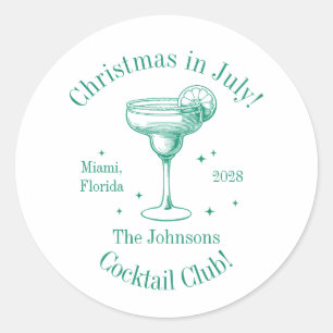 Christmas in July Family Name Cocktail Party Classic Round Sticker