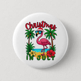Christmas in July Flamingo 6 Cm Round Badge