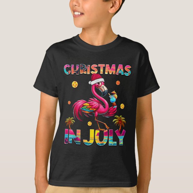 Christmas In July Flamingo Beach Summer Hawaii Gir T-Shirt (Front)