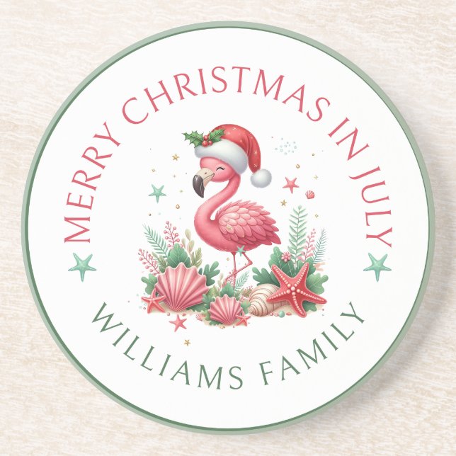 Christmas in July Flamingo Coaster (Front)