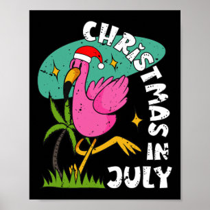 Christmas In July Flamingo Cute Beach Summer Chris Poster