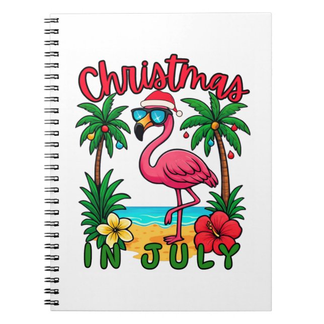 Christmas in July Flamingo Notebook (Front)