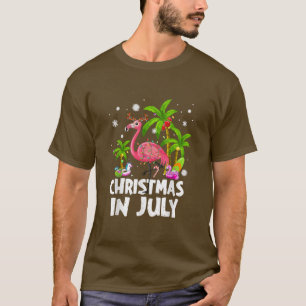 Christmas In July Flamingo Palm Tree Beach Summer  T-Shirt