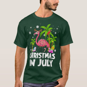Christmas In July Flamingo Palm Tree Beach Summer T-Shirt