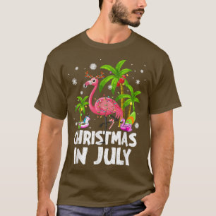 Christmas In July Flamingo Palm Tree Beach Summer T-Shirt