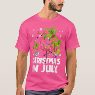 Christmas In July Flamingo Palm Tree Beach Summer T-Shirt