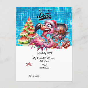 Christmas in July Flamingo Save the Date  Party Postcard