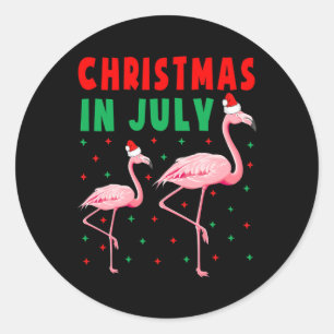 Christmas In July Flamingo Shirts Pink Flamingo In Classic Round Sticker