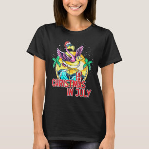 Christmas In July Flamingo Summer Beach Santa Sun T-Shirt