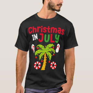 Christmas In July Flamingo Surfing Coconut Tree Su T-Shirt