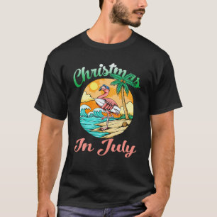 Christmas In July Flamingo Surfing Summer T-Shirt