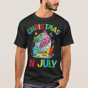 Christmas In July Flamingo Surfing Summer Vacation T-Shirt