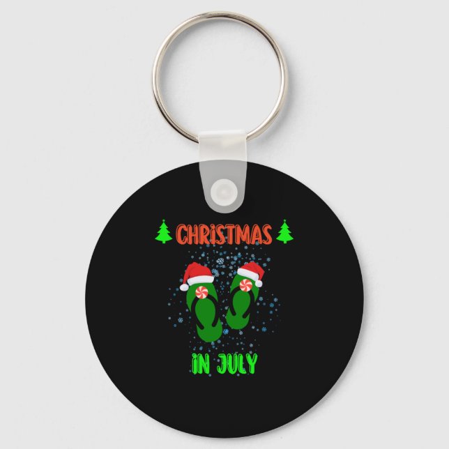 Christmas in July Flip Flops Summer with santa Vac Key Ring (Front)
