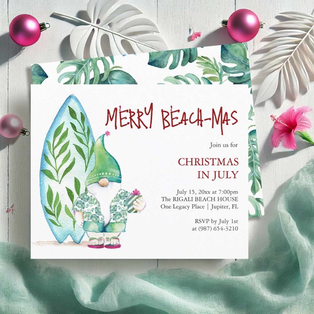 Christmas in July Flyers Templates Surfboard Theme (Christmas in July Flyers template features watercolor surfboard and beach Santa Victoria Grigaliunas)