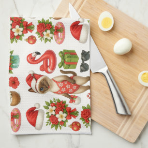 Christmas in July for Cat Lovers Pool Party Tea Towel
