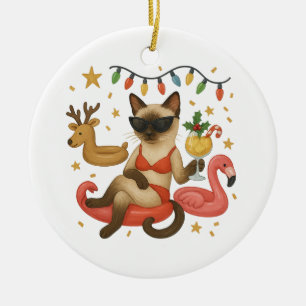Christmas in July for Siamese cat lovers Ceramic Tree Decoration