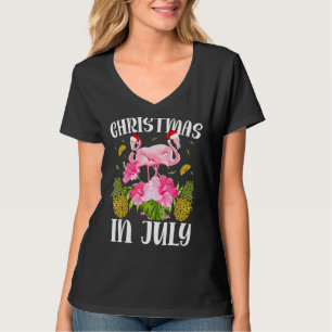Christmas In July For Women Pink Flamingo 2 T-Shirt