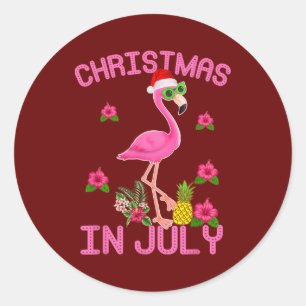 Christmas In July For Women Pink Flamingo Classic Round Sticker