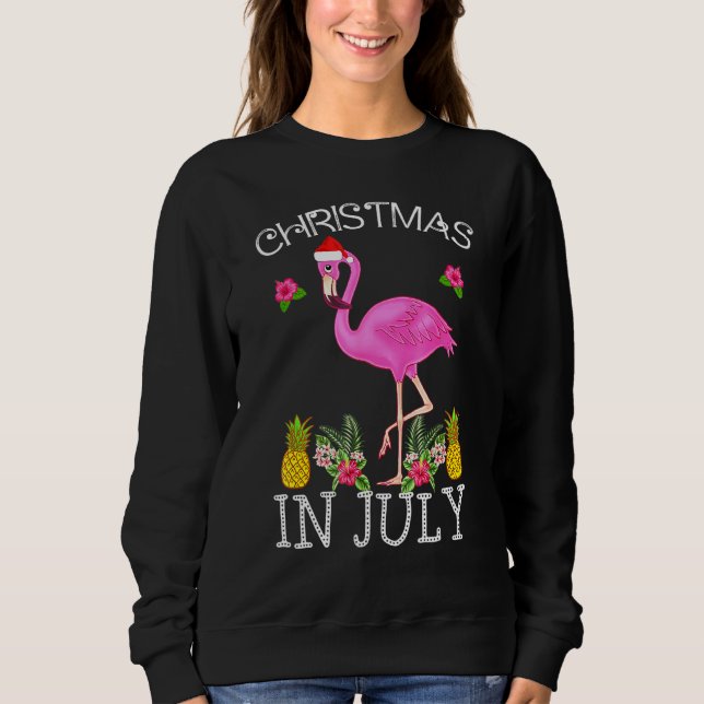 Christmas In July For Women Pink Flamingo Sweatshirt (Front)