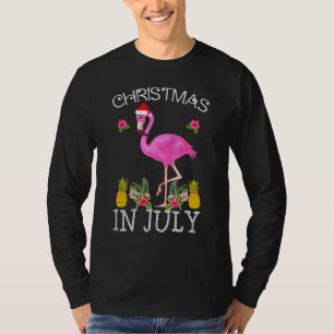 Christmas In July For Women Pink Flamingo T-Shirt